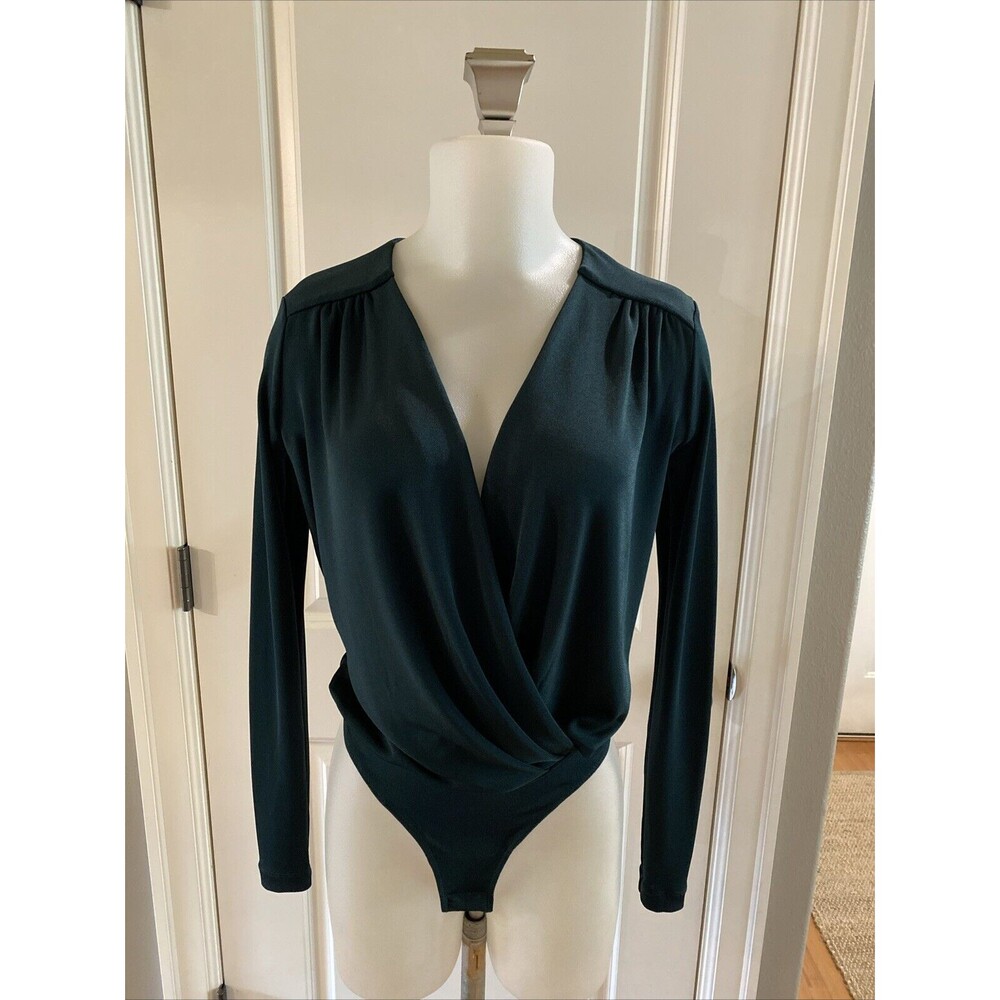 Intimately Free People Green Long-Sleeved V- Neck Faux‎ Wrap Body Suit -Size XS